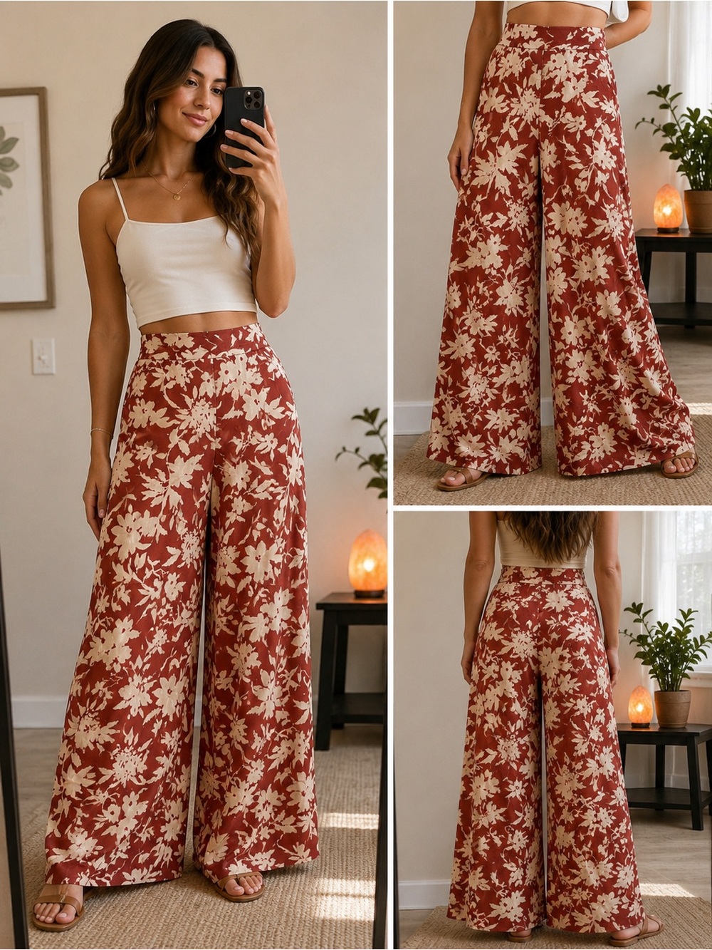 Windsor Rust Floral High-Waist Wide-Leg Pants